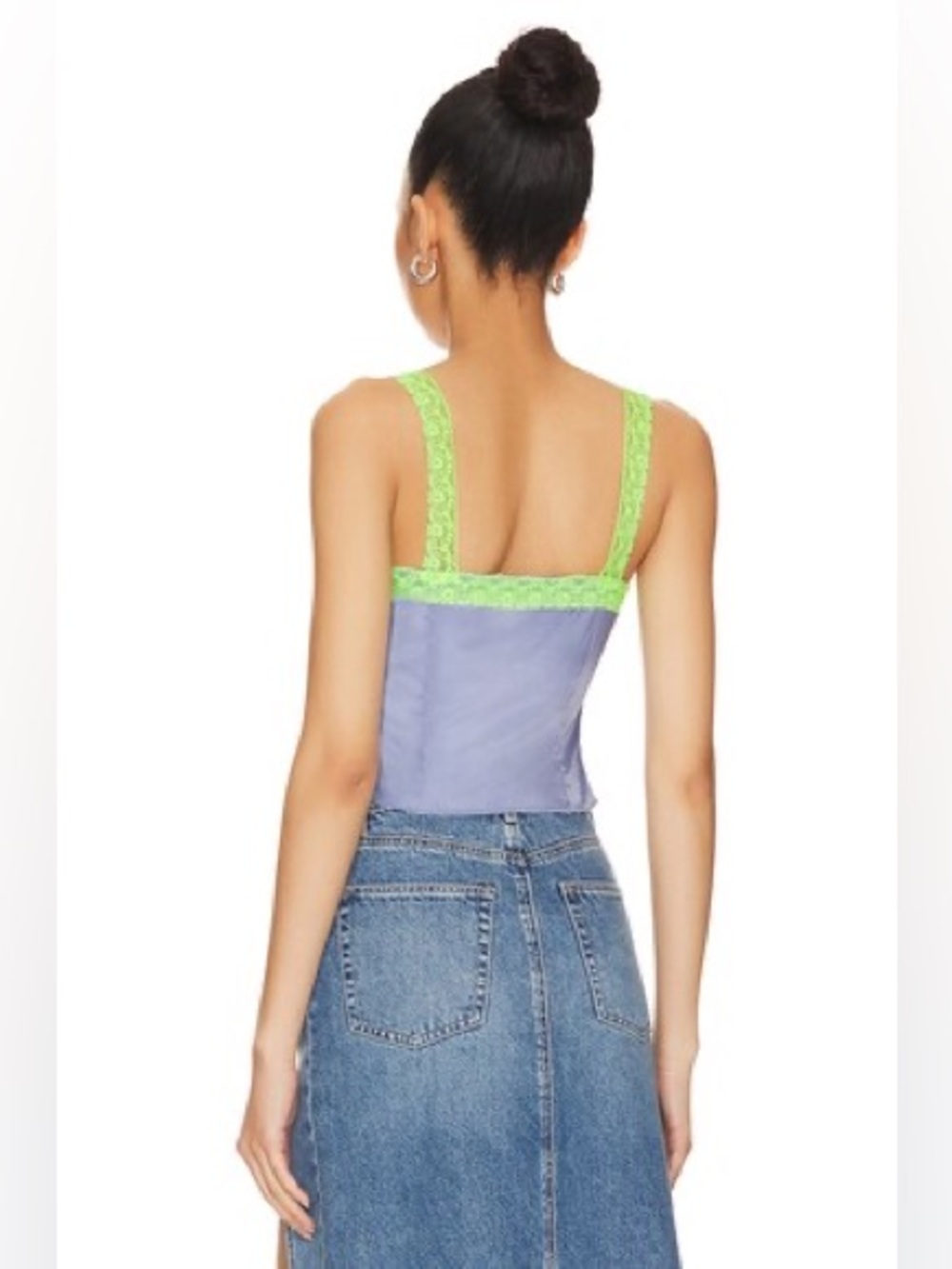 Superdown Adele Lace Satin Cami Tank Top Blue Green Sz Small Y2K Fairy Mermaid - Picture 4 of 10